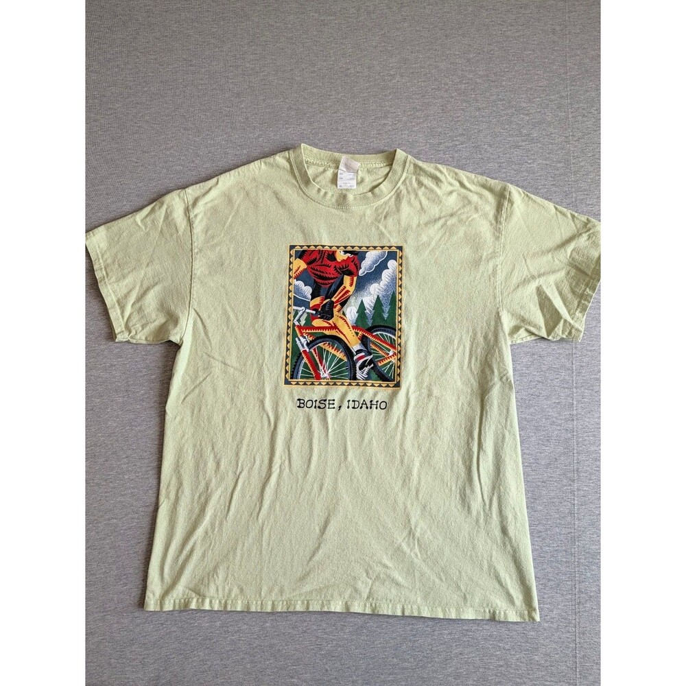 Boise Idaho Mountain Biker Graphic T-Shirt Size XL Sage Green
